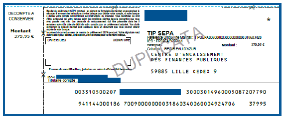 Image d'un exemple de Titre Interbancaire de Paiement (TIP)